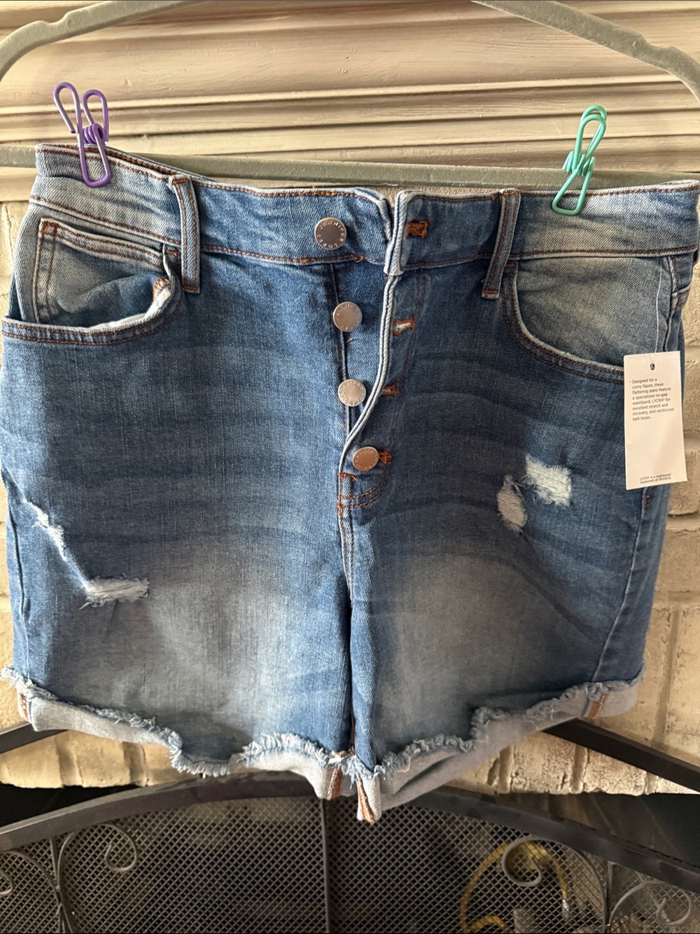 Jennifer Lopez Light Wash Distressed Button-Fly Jean Shorts